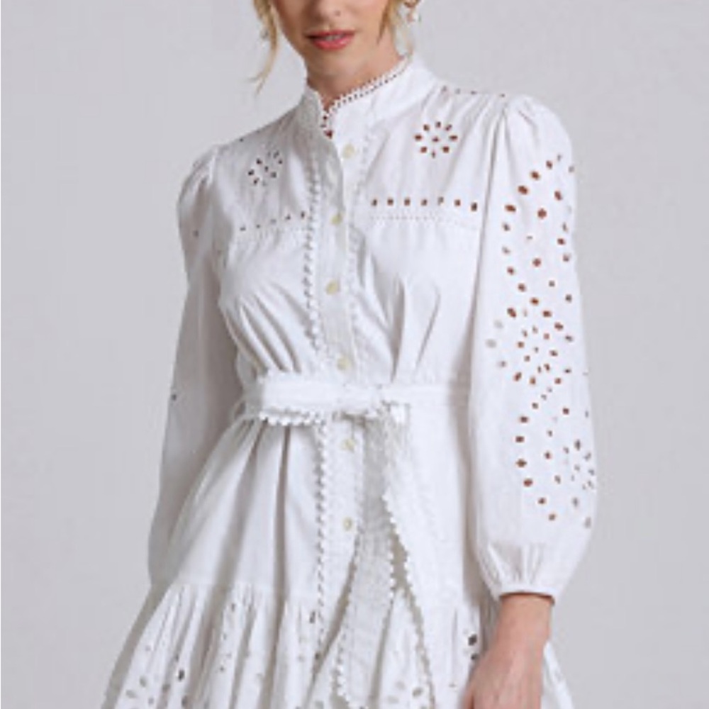 Avec Les Filles White Eyelet Mini Dress